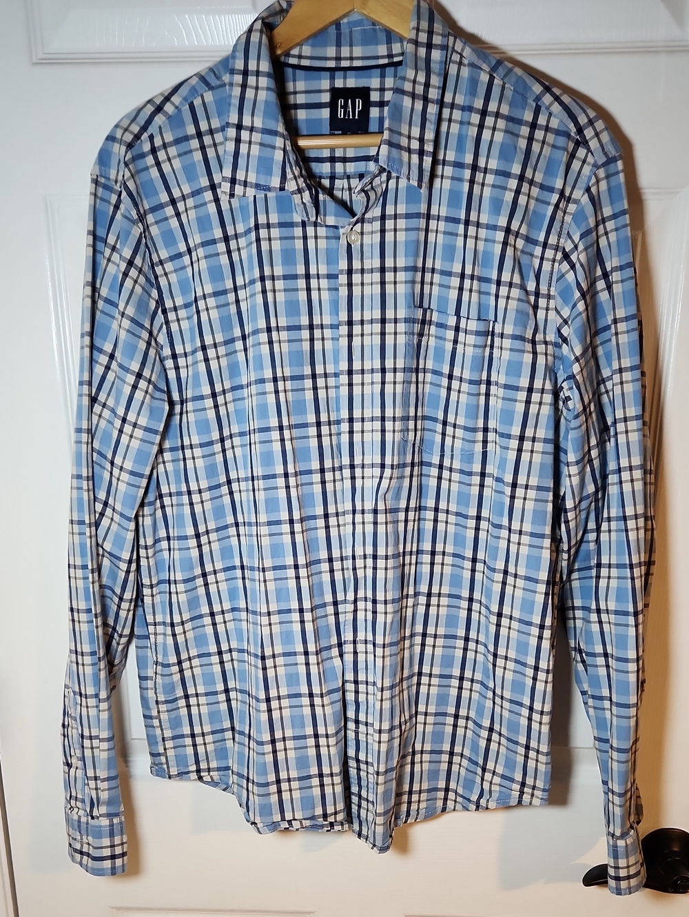 GAP Light Blue and White Plaid Button-Down Shirt
